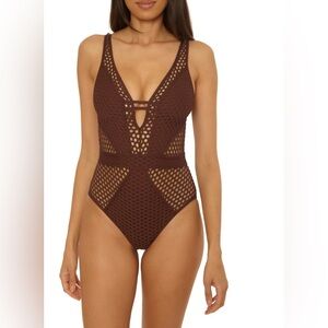 Windsor Tan Mesh Cut Outs One-Piece Bodysuit S